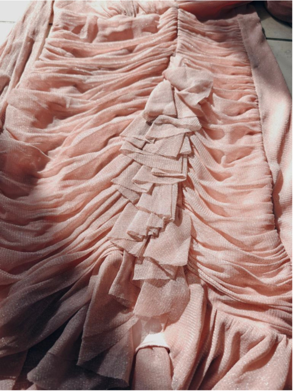 Women's ANANY Pink Long Sleeve Ruched Ruffle Mini Dress